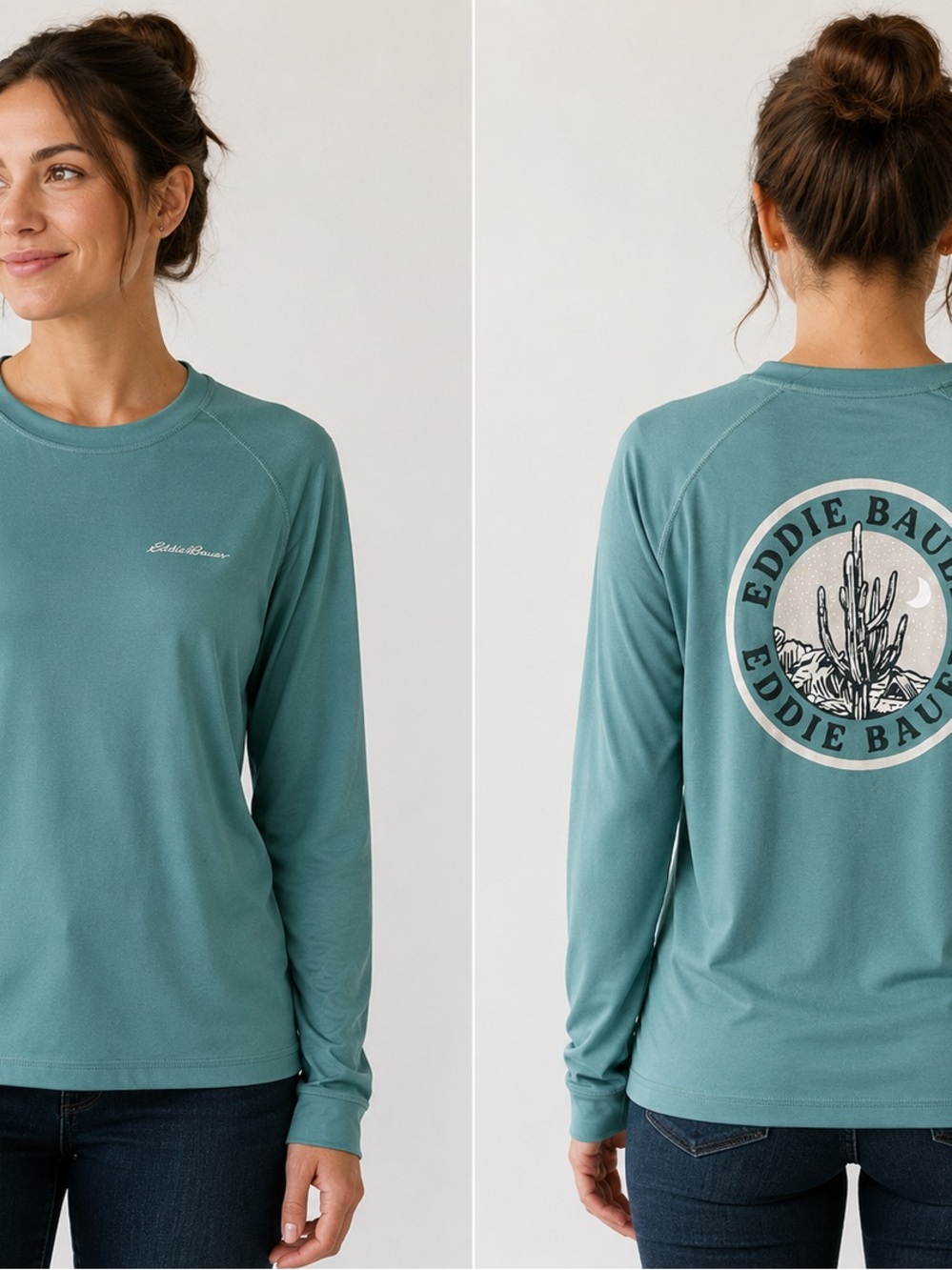 Eddie Bauer Teal Long-Sleeve Logo Tee with Back Graphic